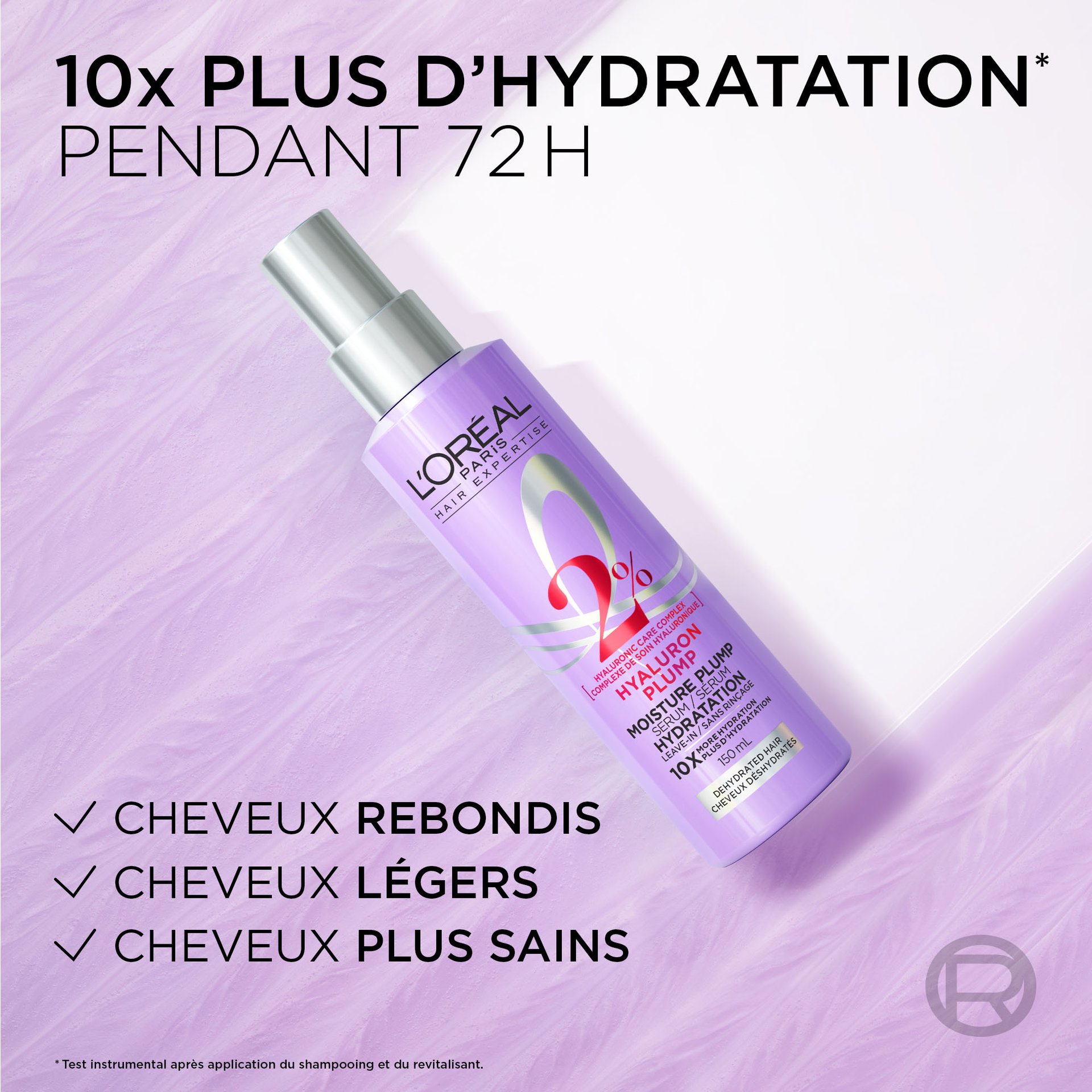10X plus d'hydratation pour des cheveux rebondis, légers et sains avec le sérum hyaluron plump